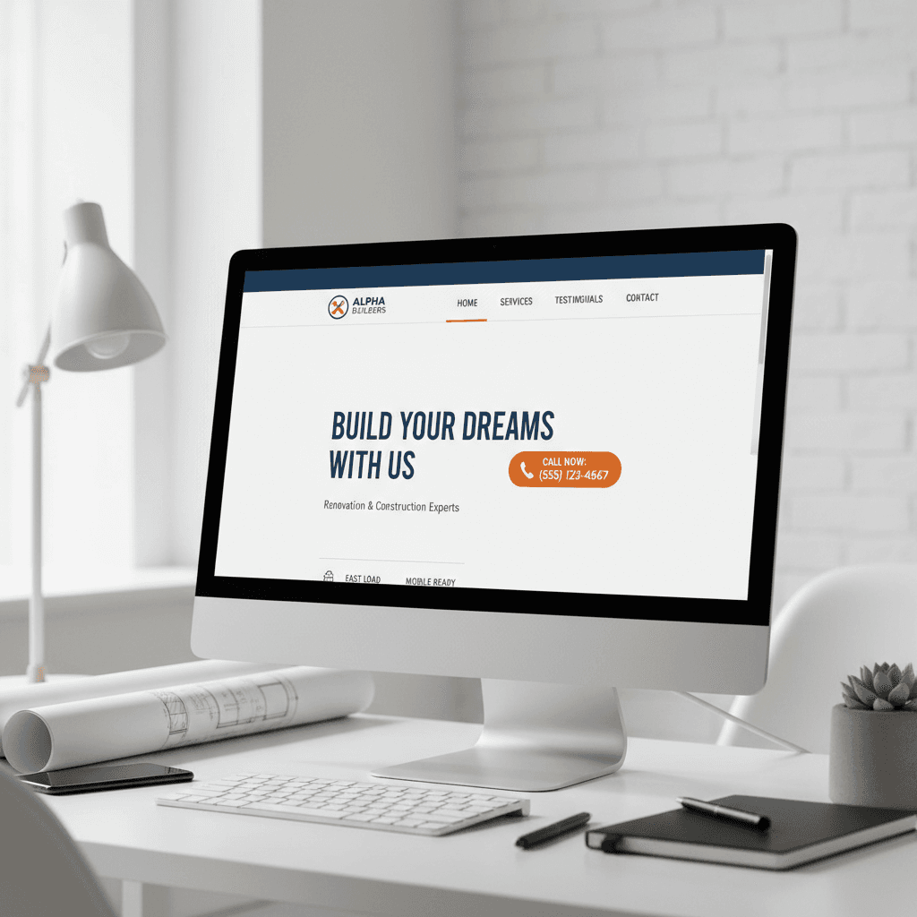 Contractor website header with clear navigation and call button