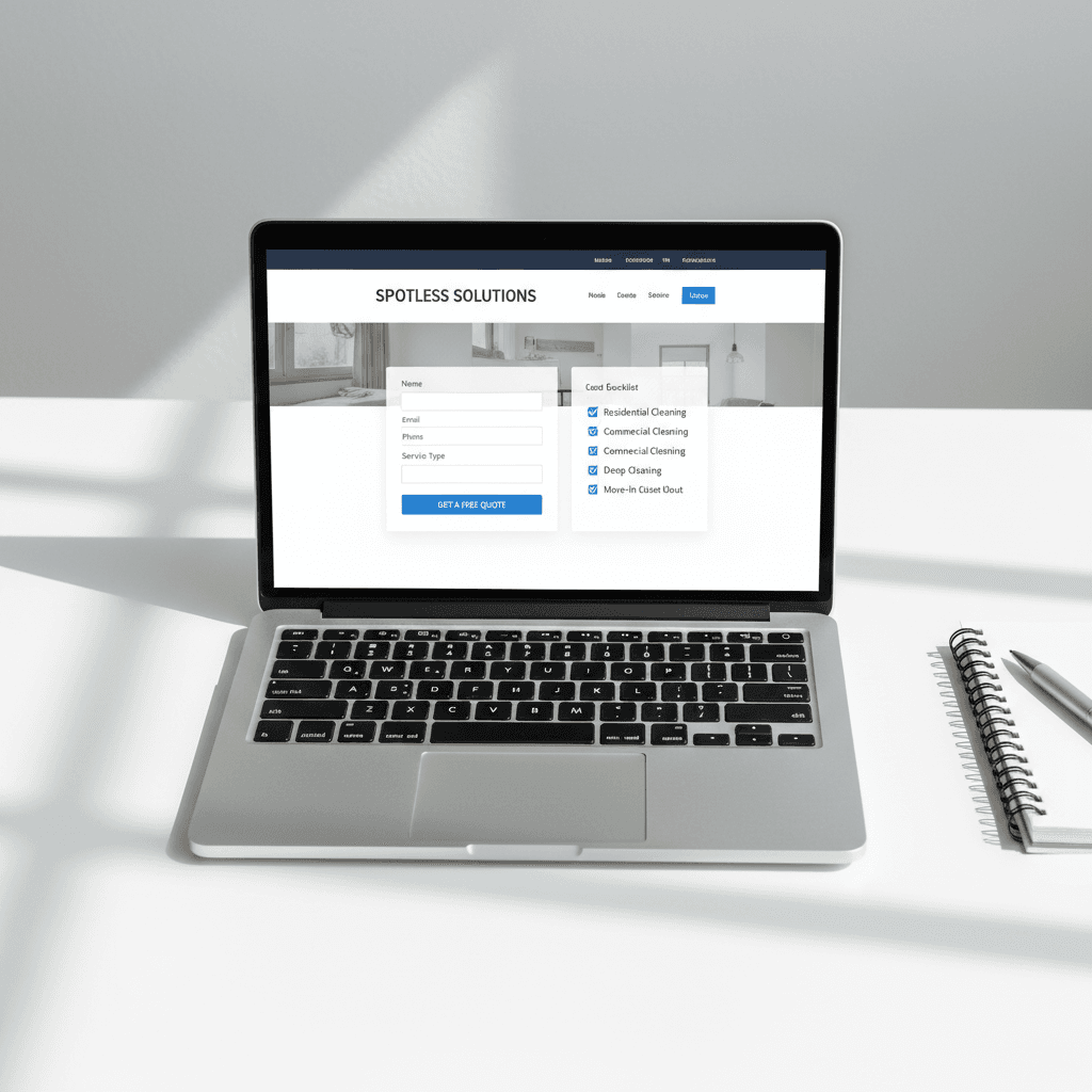 Cleaning service website with lead capture form layout