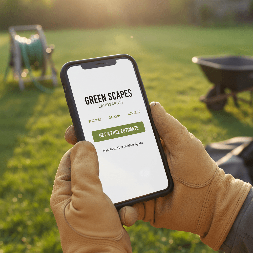 Mobile website for landscaping business on smartphone